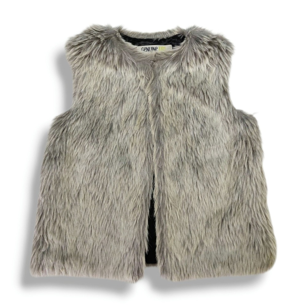 Genuine‎ Kids OshKosh Girls Faux Fur Vest Gray Shag Open Front Cozy 4T 5T